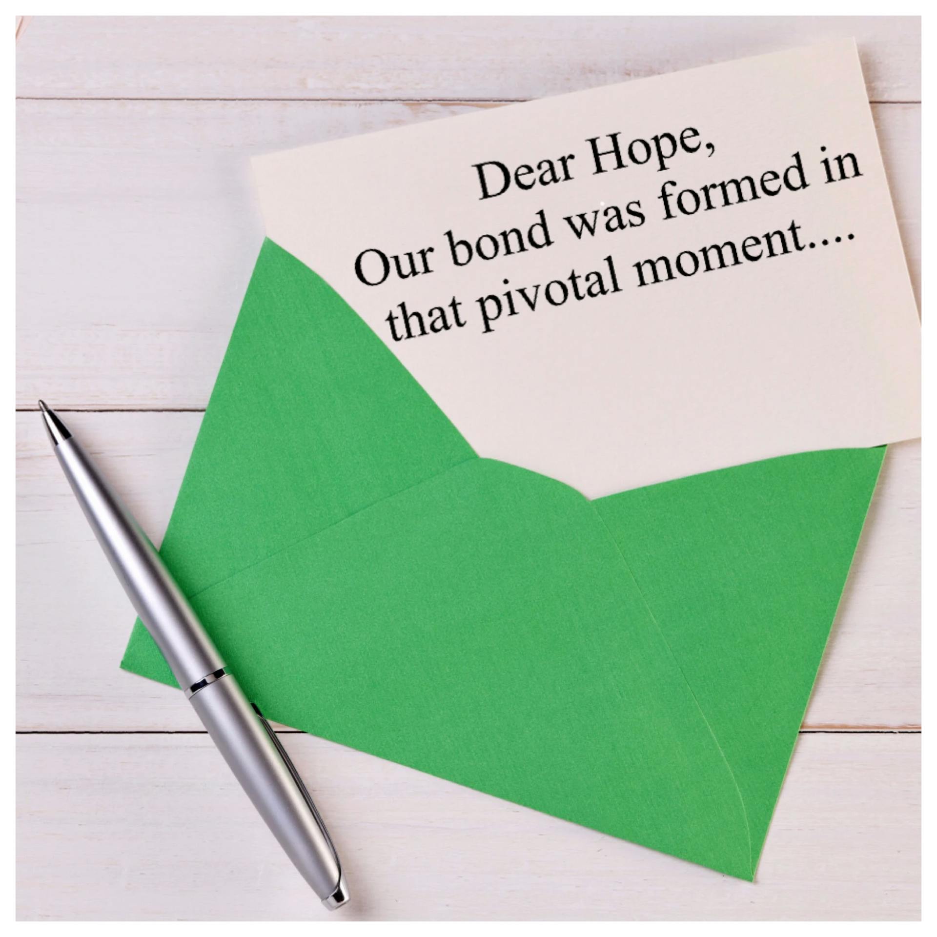 A green envelope containing a letter to hope.