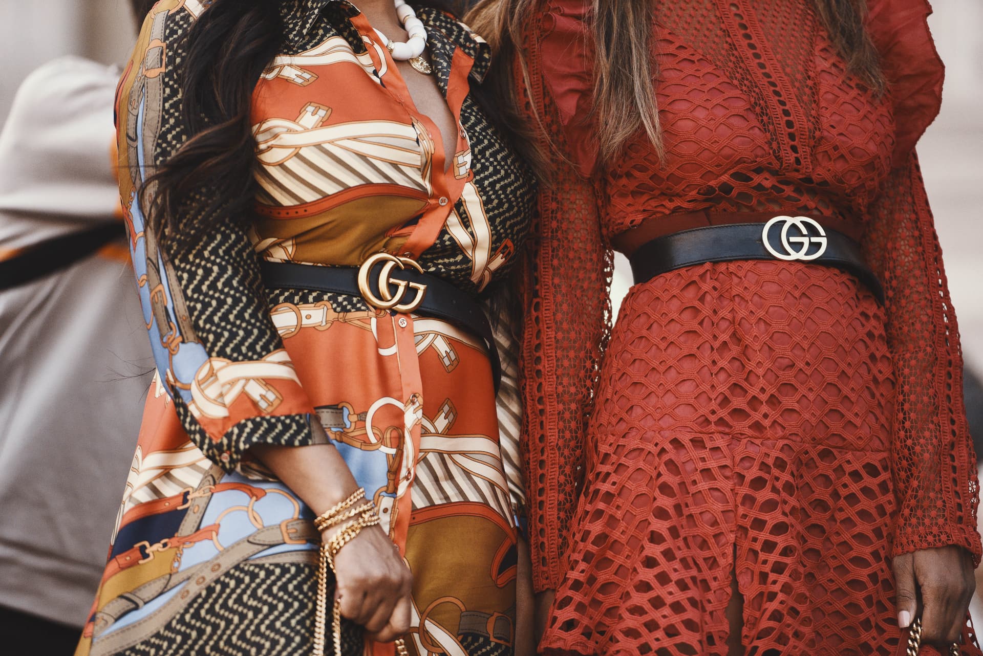 September 29, 2018: Paris, France - Girls wearing a Gucci outfit during Paris Fashion Week - PFWSS19