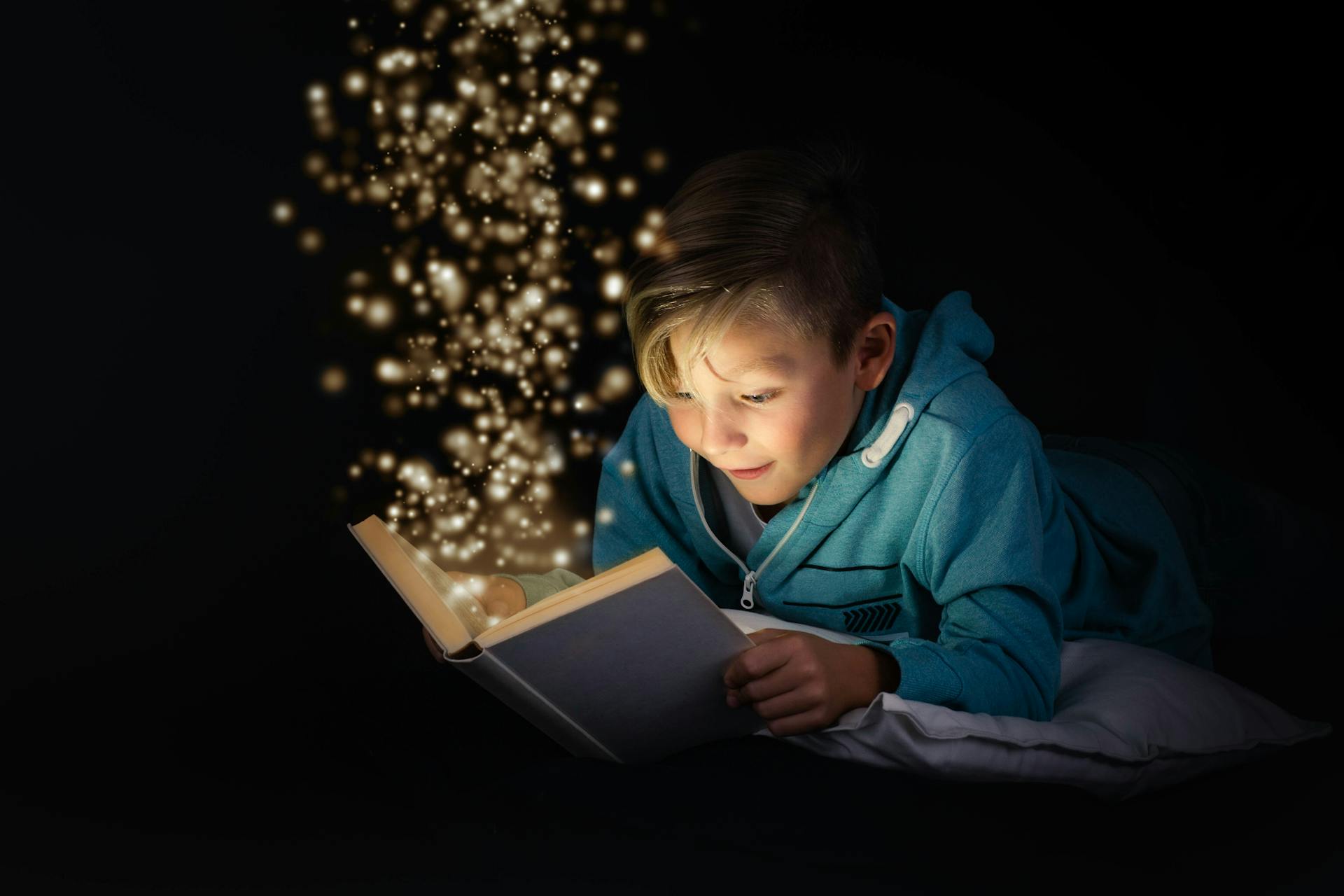 boy reading an amazing story